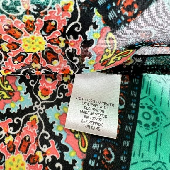 Dress Barn Semi Sheer Boho Hippie Hippy Multi-Colored Tunic Blouse Womens Size L - Picture 4 of 8